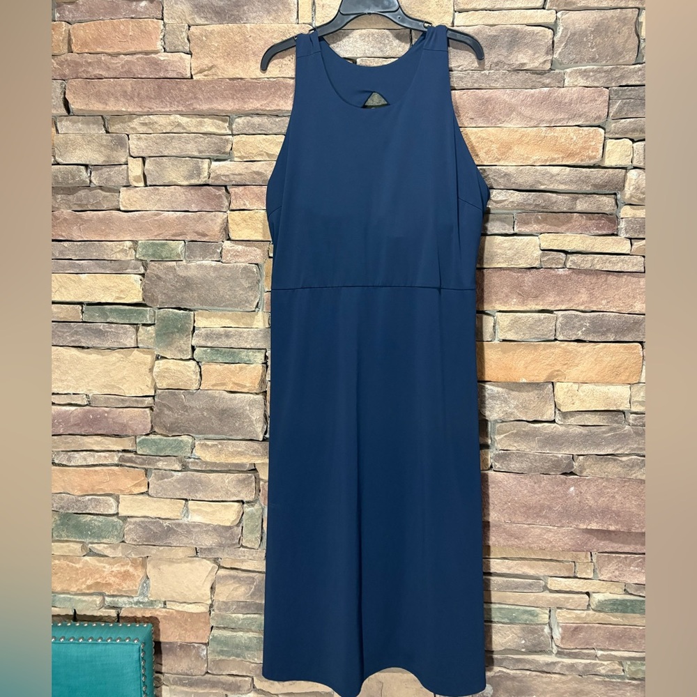 Soma Weekends Midi Dress size XXL 2XL Nylon Knit Navy Racerback Shelf Bra Pocket